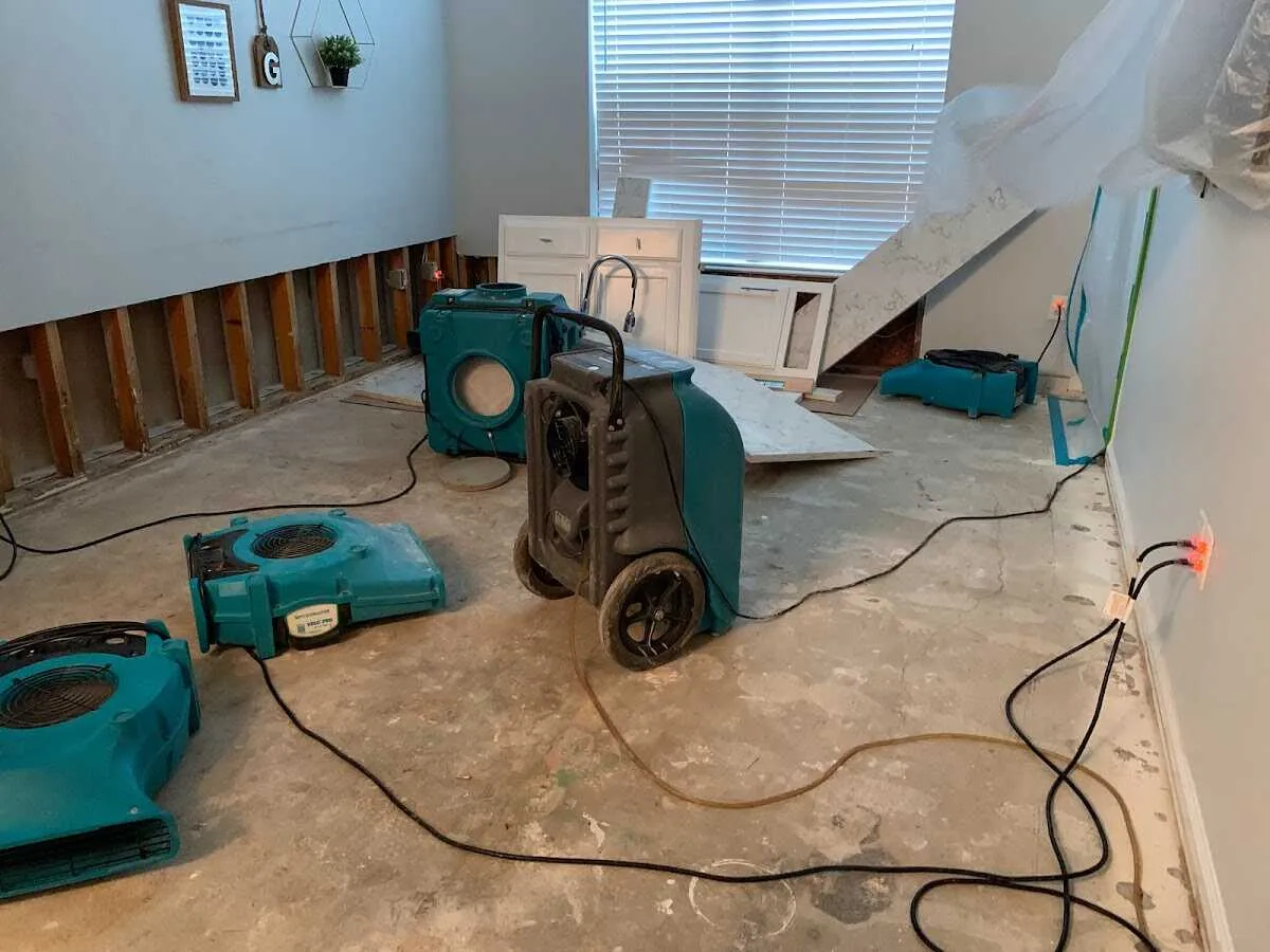 Dehumidifier in flood-cut room for Water Damage Restoration in Los Angeles